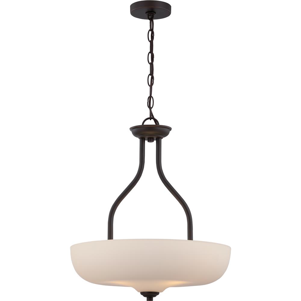 Nuvo Lighting 62/395  Kirk - 3 Light Pendant with Etched Opal Glass - LED Omni Included in Mahogany Bronze Finish